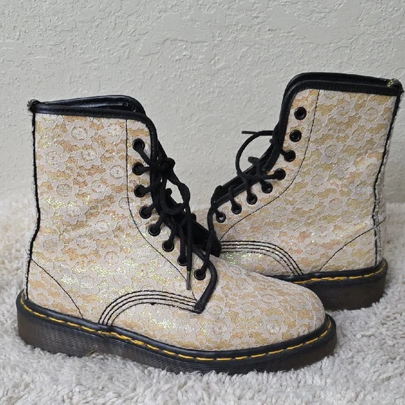 Dr. Martens Lace And Gold GlitterBoots Made In England